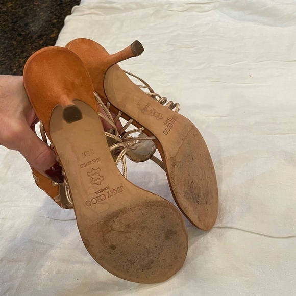 Jimmy Choo Sandals low kitten heel thong open back brown leather designer - Picture 5 of 10